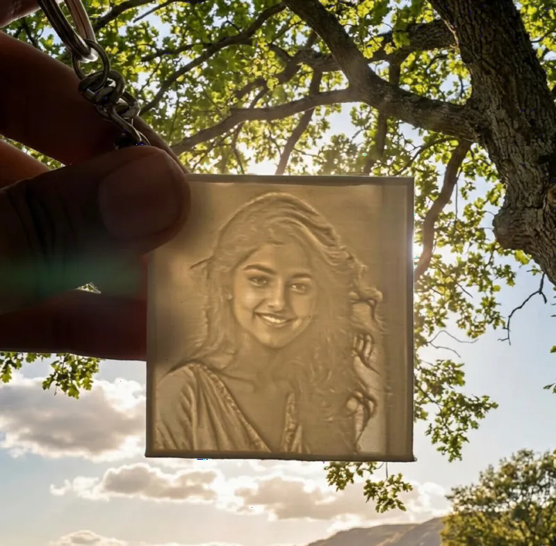 3D Photo Reveal Keychain held up to the light